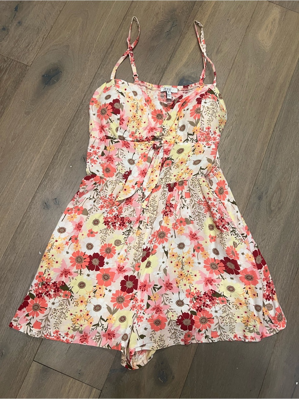 AUW Floral Pink Red Yellow Sundress Romper